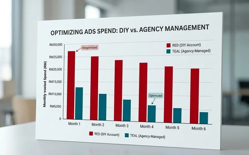 Cost-of-mistake chart: typical wasted spend on DIY Google Ads in the first 6 months