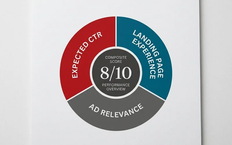 Diagram of Quality Score's three components — expected CTR, ad relevance, landing page experience