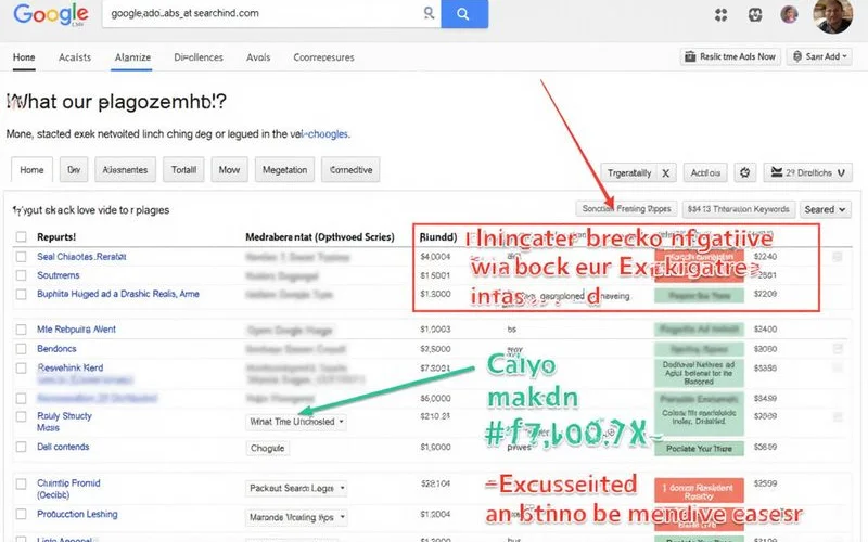 Search-term report annotated to highlight wasted spend on irrelevant queries