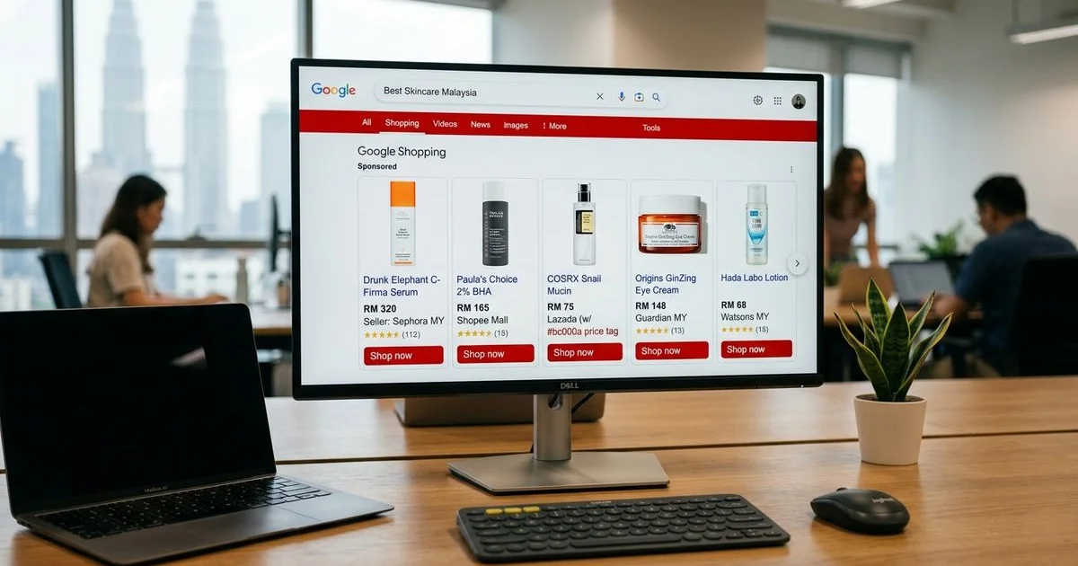 A Google Shopping carousel on a Malaysian e-commerce SERP showing product images and prices