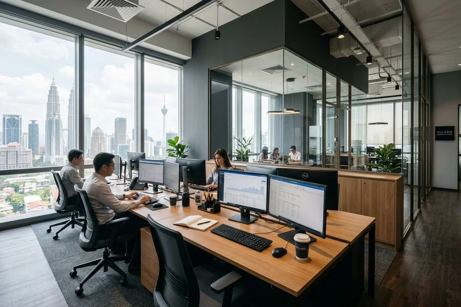 The ADE Marketing workspace at Solaris Dutamas — open plan office with modern workstations
